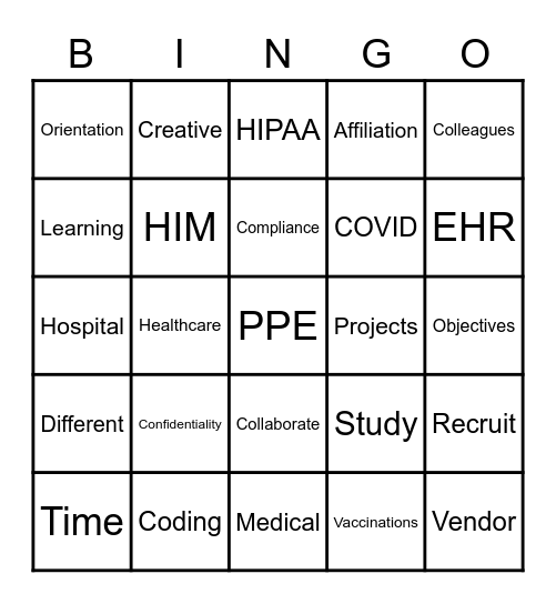 PPE Bingo Card