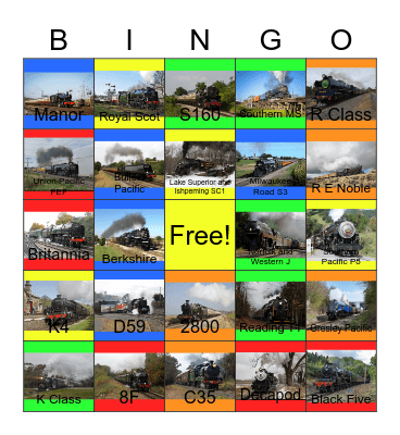 100 Steam Locomotives Bingo Card