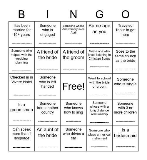 Find the guest Bingo Card