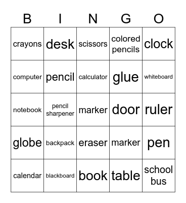 Classroom Bingo Card