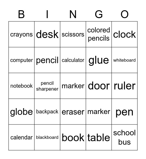 Classroom Bingo Card