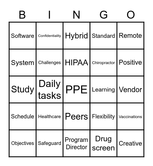 PPE Bingo Card