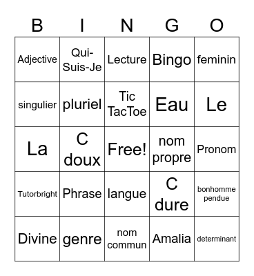 Bingo de Amalia et Divine Bingo Card