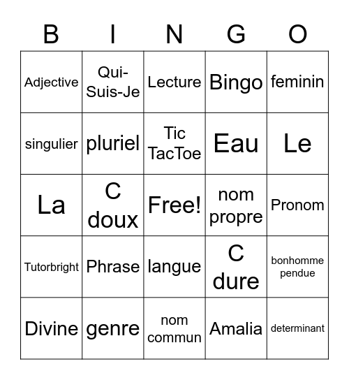 Bingo de Amalia et Divine Bingo Card