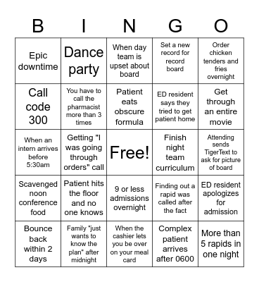 Night Team Bingo Card