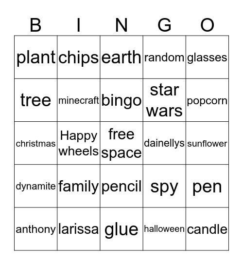 random Bingo  Bingo Card