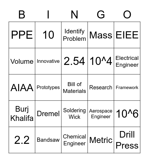 Engineering Bingo Card