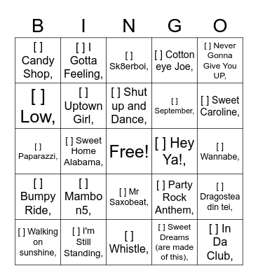Muziekbingo Incie Bingo Card