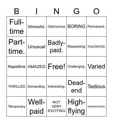 ADJECTIVES FOR JOBS Bingo Card