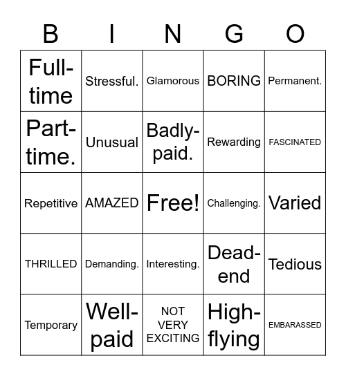 ADJECTIVES FOR JOBS Bingo Card