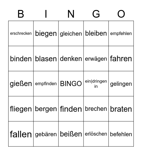Partizip Perfekt Bingo Card