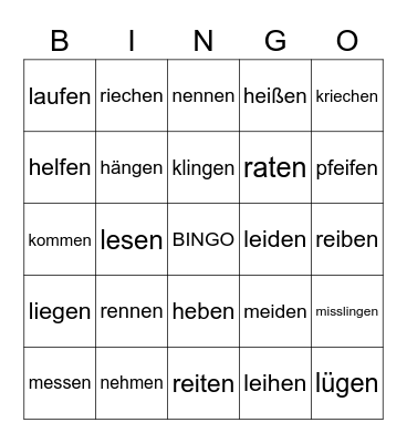 Partizip Perfekt Bingo Card