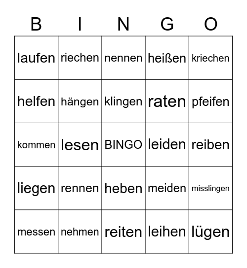 Partizip Perfekt Bingo Card