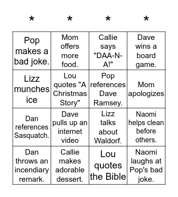 Palazzo Family Bingo Card