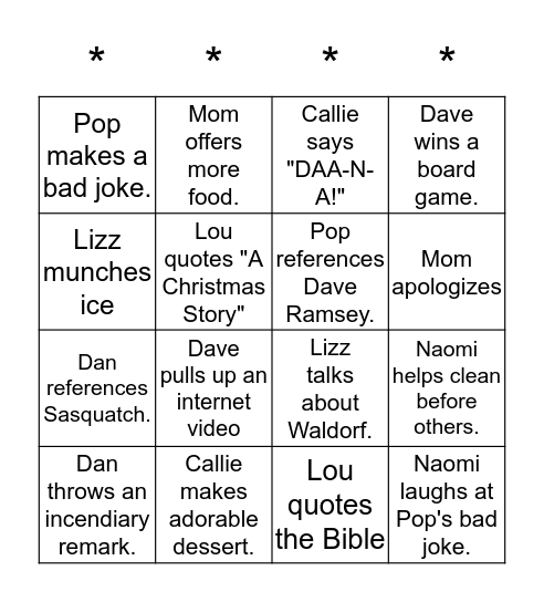 Palazzo Family Bingo Card