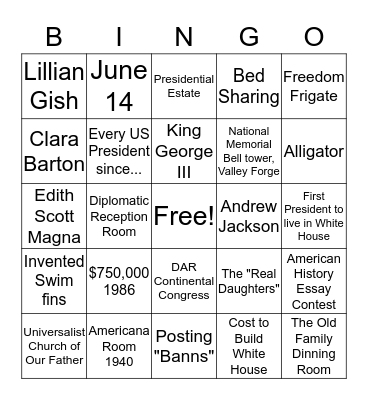 DAR Bingo White  Bingo Card