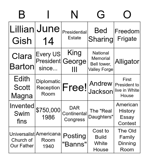 DAR Bingo White  Bingo Card
