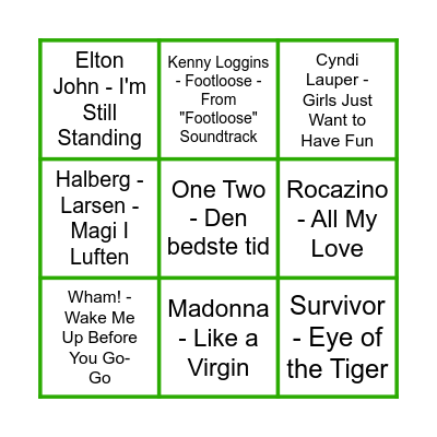 80'erne Bingo Card