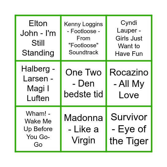 80'erne Bingo Card