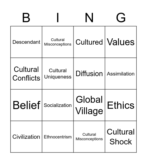 Cultural Appropriation Vocabulary Bingo Card