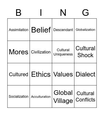 Cultural Appropriation Vocabulary Bingo Card