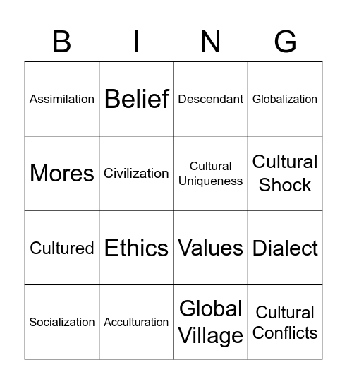 Cultural Appropriation Vocabulary Bingo Card