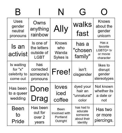 Queer History Bingo! Bingo Card