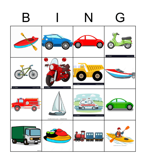 Transportation Bingo Card