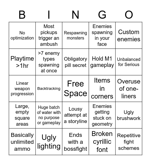 Serious Sam Custom Map Bingo Card