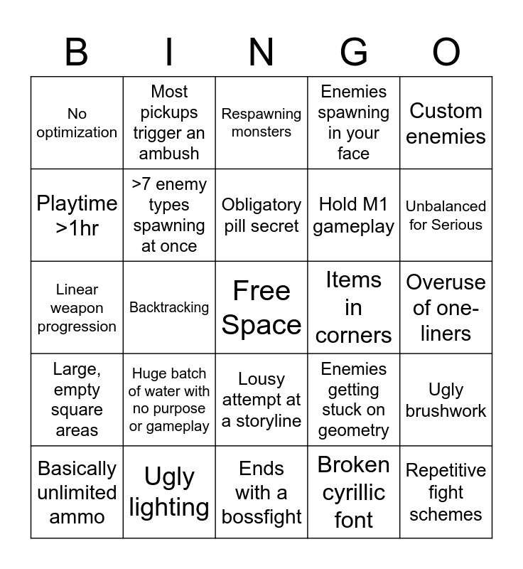 Serious Sam Custom Map Bingo Card