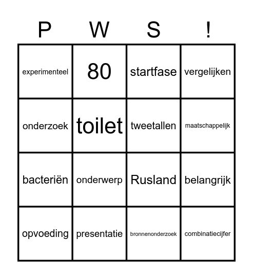 PWS Bingo Card