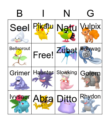 POKEMON Bingo Card