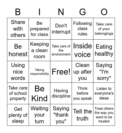 RESPECT Bingo Card