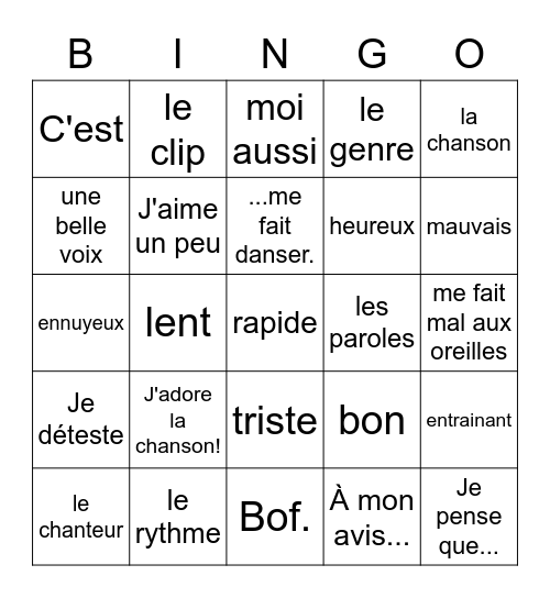 Manie Musicale Chat Mat Pratique Bingo Card