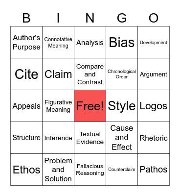 EOC Review: Informational Text BINGO Card
