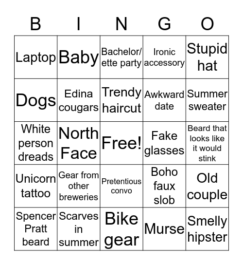 Taproom Bingo Card