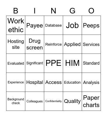 PPE Bingo Card