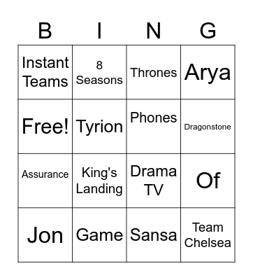 Game Of Phones Bingo Card