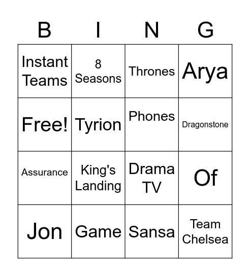 Game Of Phones Bingo Card