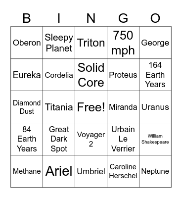 Uranus & Neptune Bingo Card