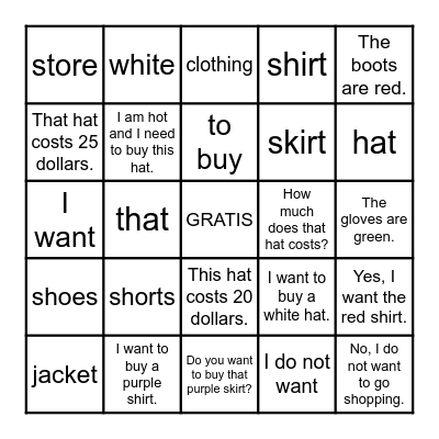 5th and 6th Grade Shopping Bingo Card