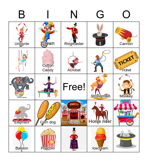 J&J Circus Bingo Card