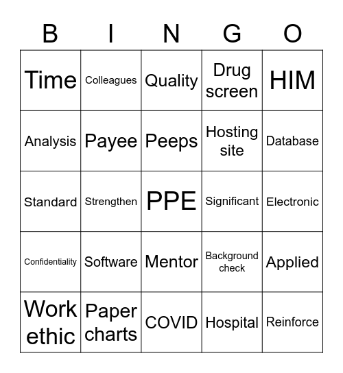 PPE Bingo Card