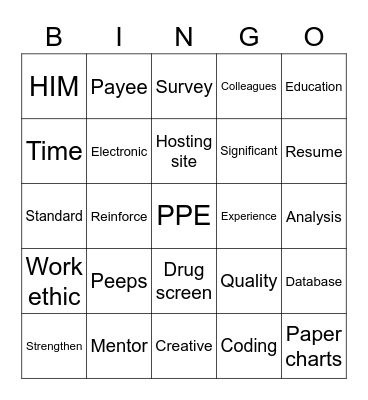 PPE Bingo Card