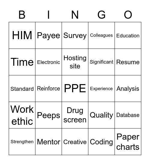 PPE Bingo Card
