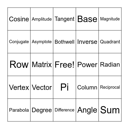 Not so Fine Arts Week Math Bingo Card