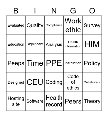 PPE Bingo Card