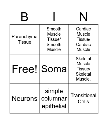 Tissue Bingo Card