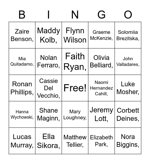 Includer Bingo Card