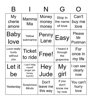 Friendship Group Music Bingo Card